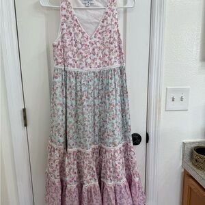 LoveShackFancy Pink and Blue Asymmetrical Sundress